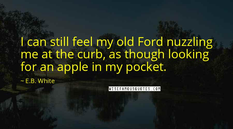 E.B. White Quotes: I can still feel my old Ford nuzzling me at the curb, as though looking for an apple in my pocket.