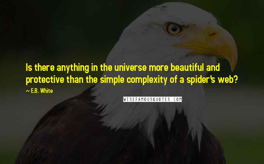 E.B. White Quotes: Is there anything in the universe more beautiful and protective than the simple complexity of a spider's web?