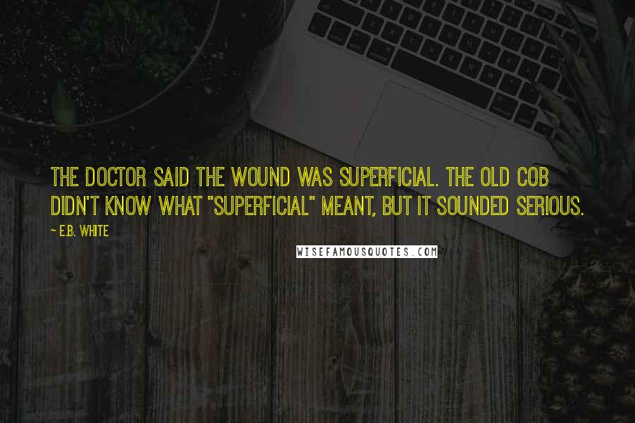 E.B. White Quotes: The doctor said the wound was superficial. The old cob didn't know what "superficial" meant, but it sounded serious.