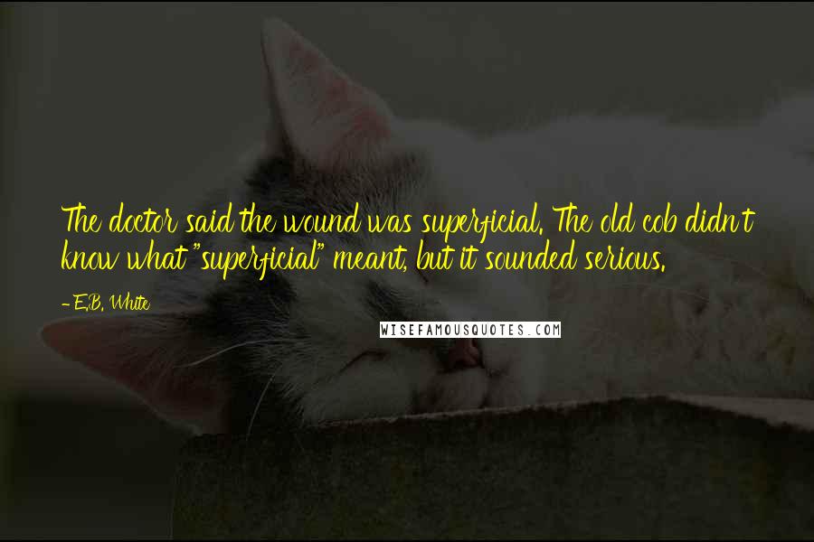 E.B. White Quotes: The doctor said the wound was superficial. The old cob didn't know what "superficial" meant, but it sounded serious.