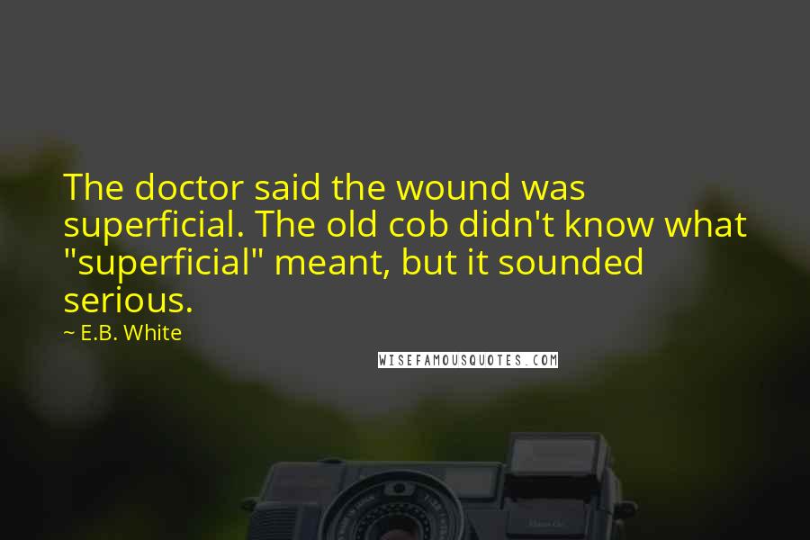 E.B. White Quotes: The doctor said the wound was superficial. The old cob didn't know what "superficial" meant, but it sounded serious.