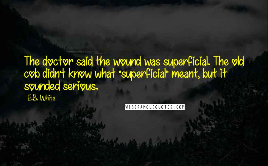 E.B. White Quotes: The doctor said the wound was superficial. The old cob didn't know what "superficial" meant, but it sounded serious.