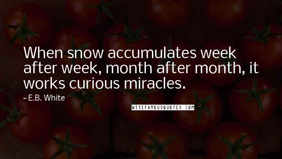 E.B. White Quotes: When snow accumulates week after week, month after month, it works curious miracles.