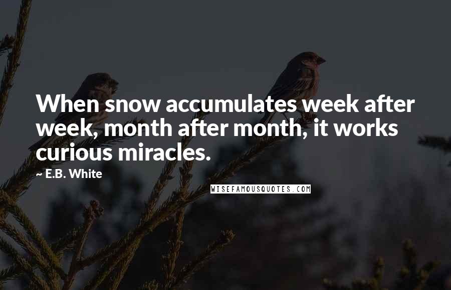 E.B. White Quotes: When snow accumulates week after week, month after month, it works curious miracles.
