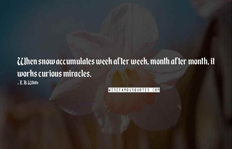 E.B. White Quotes: When snow accumulates week after week, month after month, it works curious miracles.