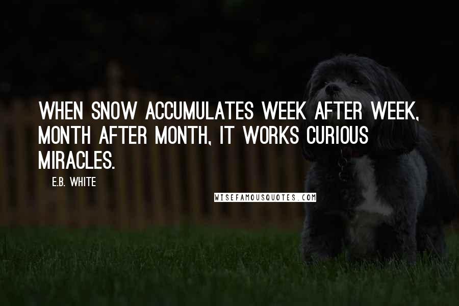 E.B. White Quotes: When snow accumulates week after week, month after month, it works curious miracles.