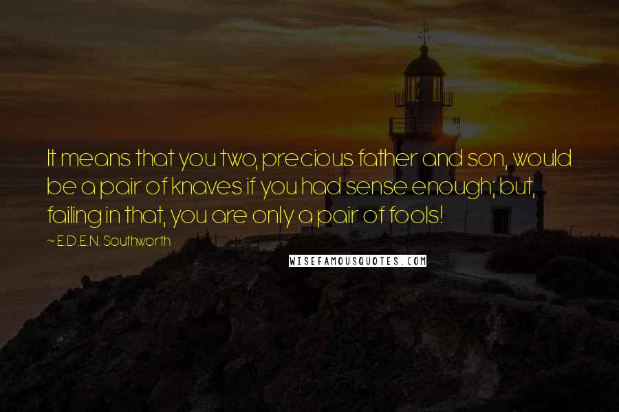 E.D.E.N. Southworth Quotes: It means that you two, precious father and son, would be a pair of knaves if you had sense enough; but, failing in that, you are only a pair of fools!