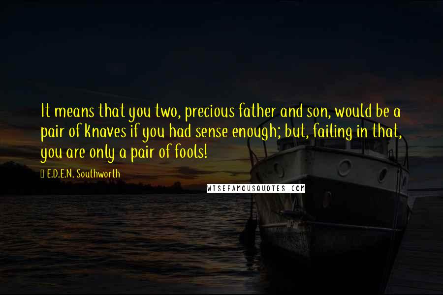 E.D.E.N. Southworth Quotes: It means that you two, precious father and son, would be a pair of knaves if you had sense enough; but, failing in that, you are only a pair of fools!