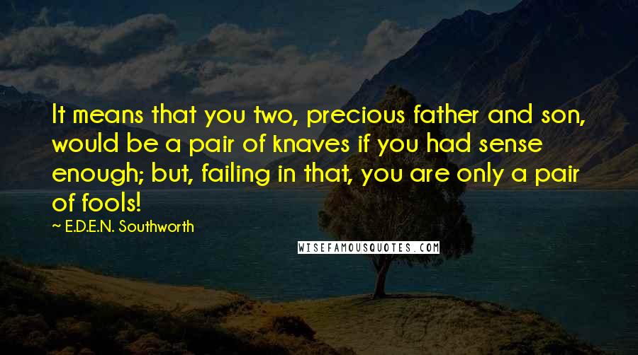 E.D.E.N. Southworth Quotes: It means that you two, precious father and son, would be a pair of knaves if you had sense enough; but, failing in that, you are only a pair of fools!