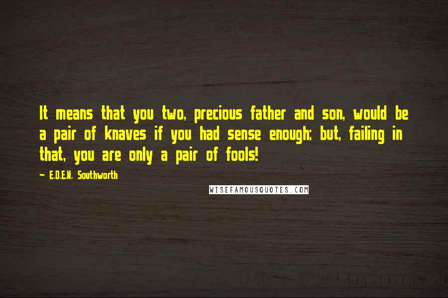 E.D.E.N. Southworth Quotes: It means that you two, precious father and son, would be a pair of knaves if you had sense enough; but, failing in that, you are only a pair of fools!