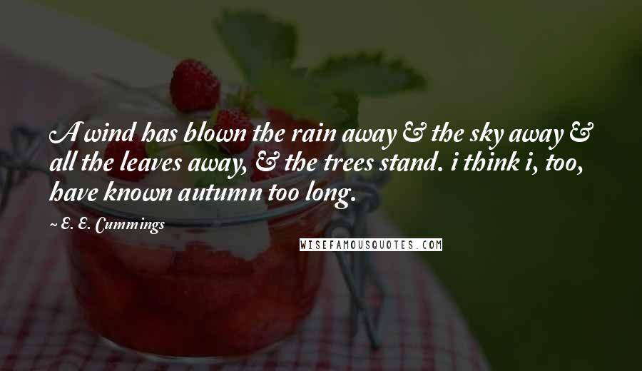 E. E. Cummings Quotes: A wind has blown the rain away & the sky away & all the leaves away, & the trees stand. i think i, too, have known autumn too long.