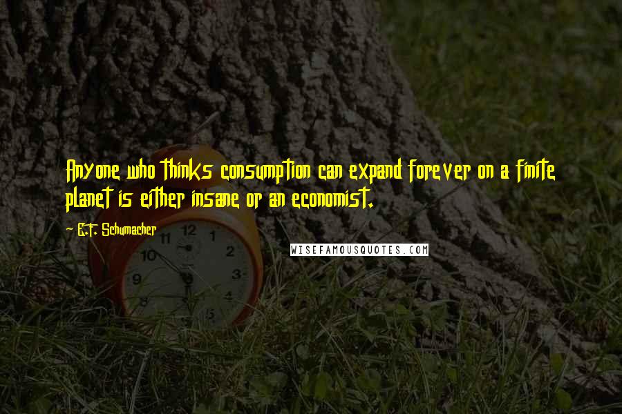 E.F. Schumacher Quotes: Anyone who thinks consumption can expand forever on a finite planet is either insane or an economist.