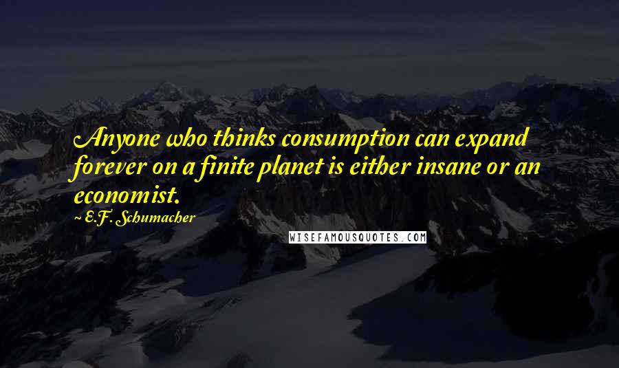 E.F. Schumacher Quotes: Anyone who thinks consumption can expand forever on a finite planet is either insane or an economist.