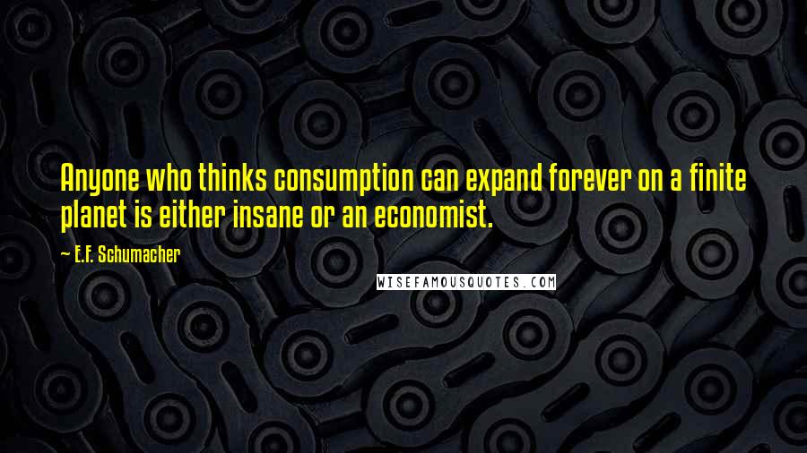 E.F. Schumacher Quotes: Anyone who thinks consumption can expand forever on a finite planet is either insane or an economist.