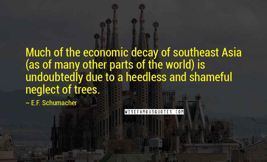 E.F. Schumacher Quotes: Much of the economic decay of southeast Asia (as of many other parts of the world) is undoubtedly due to a heedless and shameful neglect of trees.