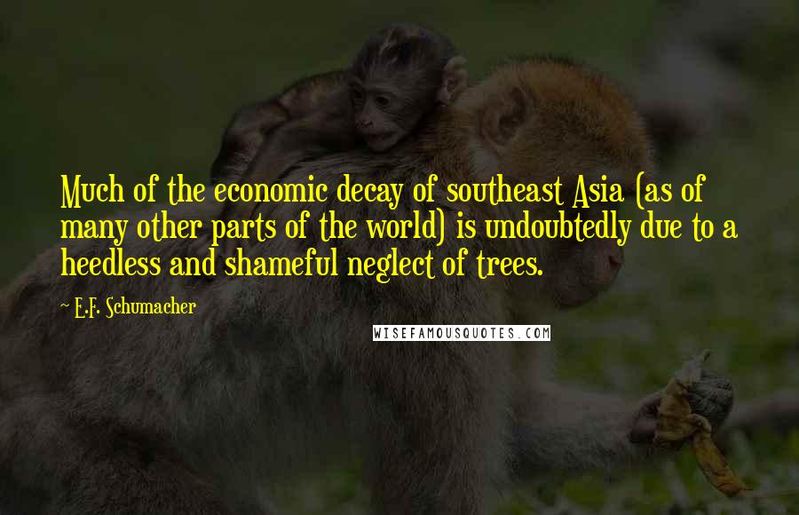 E.F. Schumacher Quotes: Much of the economic decay of southeast Asia (as of many other parts of the world) is undoubtedly due to a heedless and shameful neglect of trees.