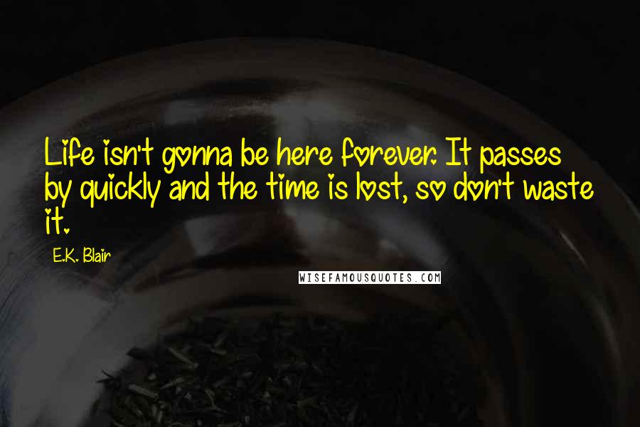 E.K. Blair Quotes: Life isn't gonna be here forever. It passes by quickly and the time is lost, so don't waste it.