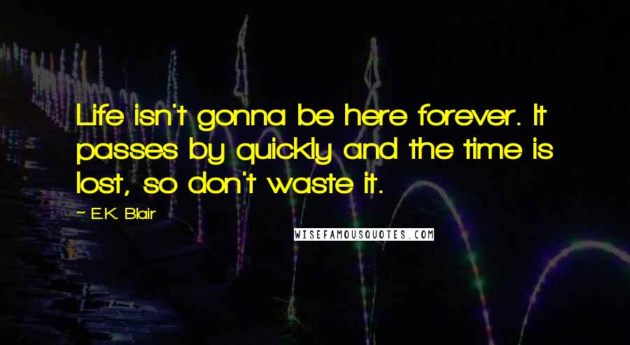 E.K. Blair Quotes: Life isn't gonna be here forever. It passes by quickly and the time is lost, so don't waste it.