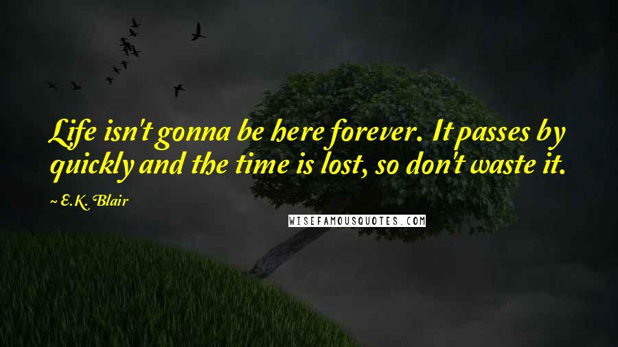 E.K. Blair Quotes: Life isn't gonna be here forever. It passes by quickly and the time is lost, so don't waste it.