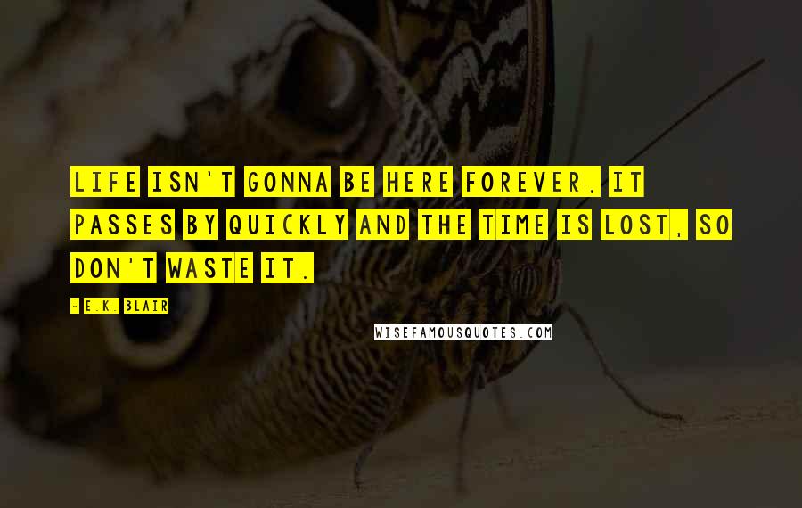 E.K. Blair Quotes: Life isn't gonna be here forever. It passes by quickly and the time is lost, so don't waste it.