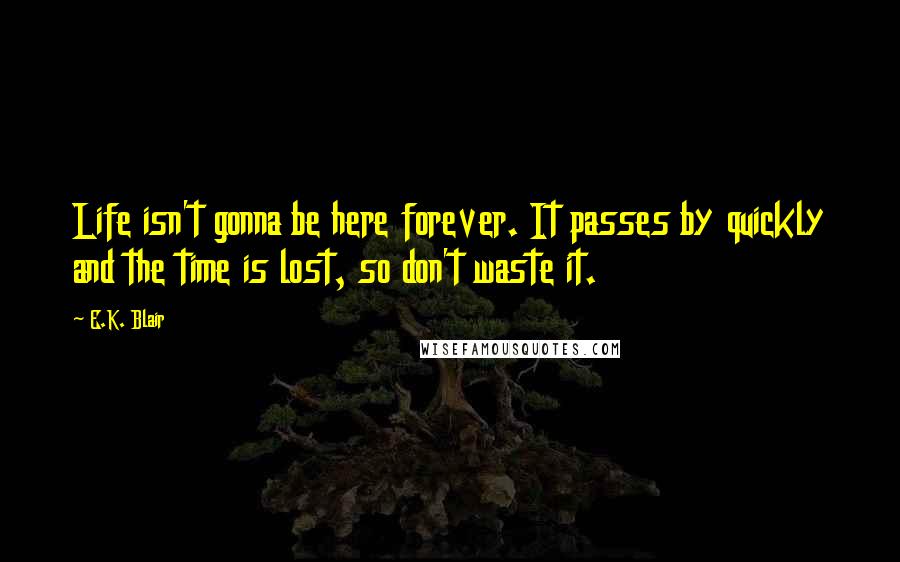 E.K. Blair Quotes: Life isn't gonna be here forever. It passes by quickly and the time is lost, so don't waste it.