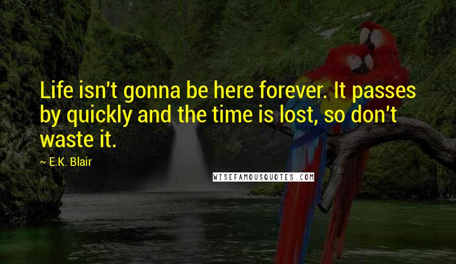 E.K. Blair Quotes: Life isn't gonna be here forever. It passes by quickly and the time is lost, so don't waste it.