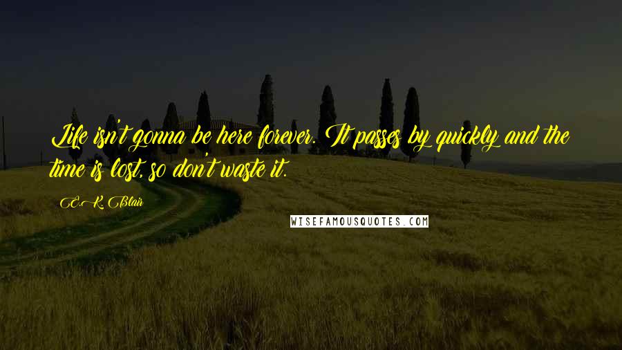 E.K. Blair Quotes: Life isn't gonna be here forever. It passes by quickly and the time is lost, so don't waste it.