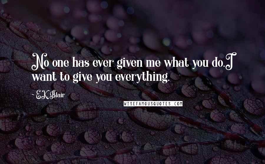 E.K. Blair Quotes: No one has ever given me what you do.I want to give you everything.