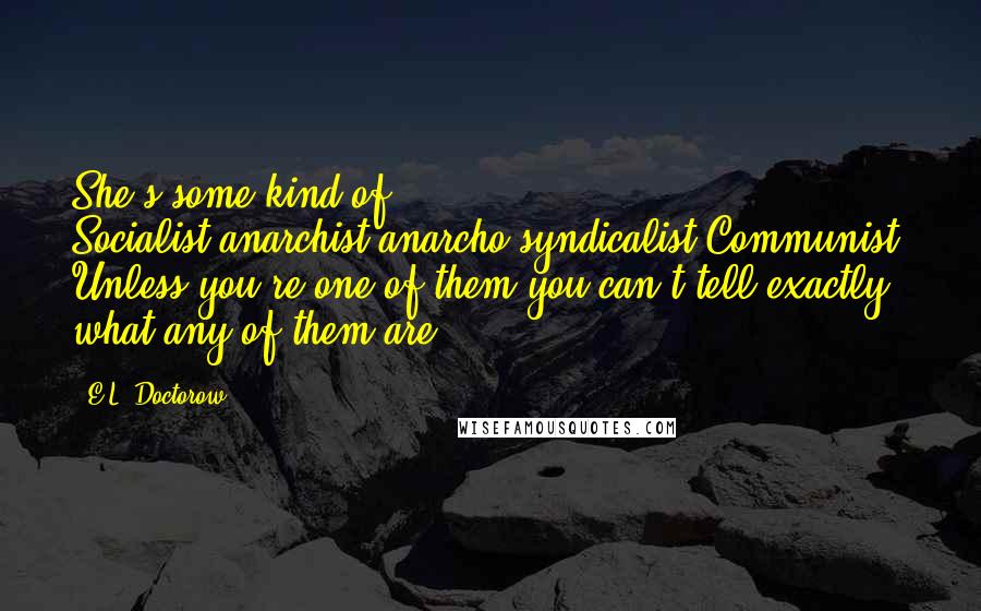 E.L. Doctorow Quotes: She's some kind of Socialist-anarchist-anarcho-syndicalist-Communist. Unless you're one of them you can't tell exactly what any of them are.