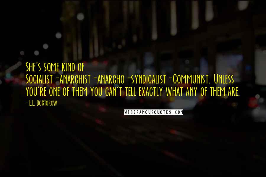 E.L. Doctorow Quotes: She's some kind of Socialist-anarchist-anarcho-syndicalist-Communist. Unless you're one of them you can't tell exactly what any of them are.