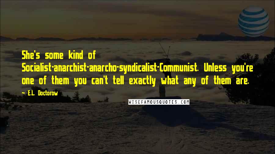 E.L. Doctorow Quotes: She's some kind of Socialist-anarchist-anarcho-syndicalist-Communist. Unless you're one of them you can't tell exactly what any of them are.