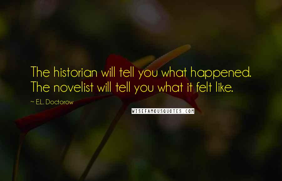 E.L. Doctorow Quotes: The historian will tell you what happened. The novelist will tell you what it felt like.