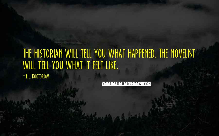 E.L. Doctorow Quotes: The historian will tell you what happened. The novelist will tell you what it felt like.