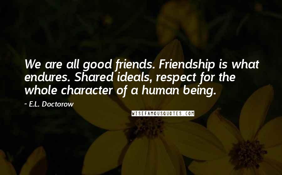 E.L. Doctorow Quotes: We are all good friends. Friendship is what endures. Shared ideals, respect for the whole character of a human being.