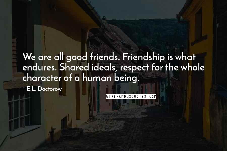 E.L. Doctorow Quotes: We are all good friends. Friendship is what endures. Shared ideals, respect for the whole character of a human being.