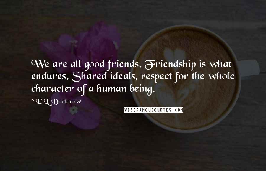 E.L. Doctorow Quotes: We are all good friends. Friendship is what endures. Shared ideals, respect for the whole character of a human being.