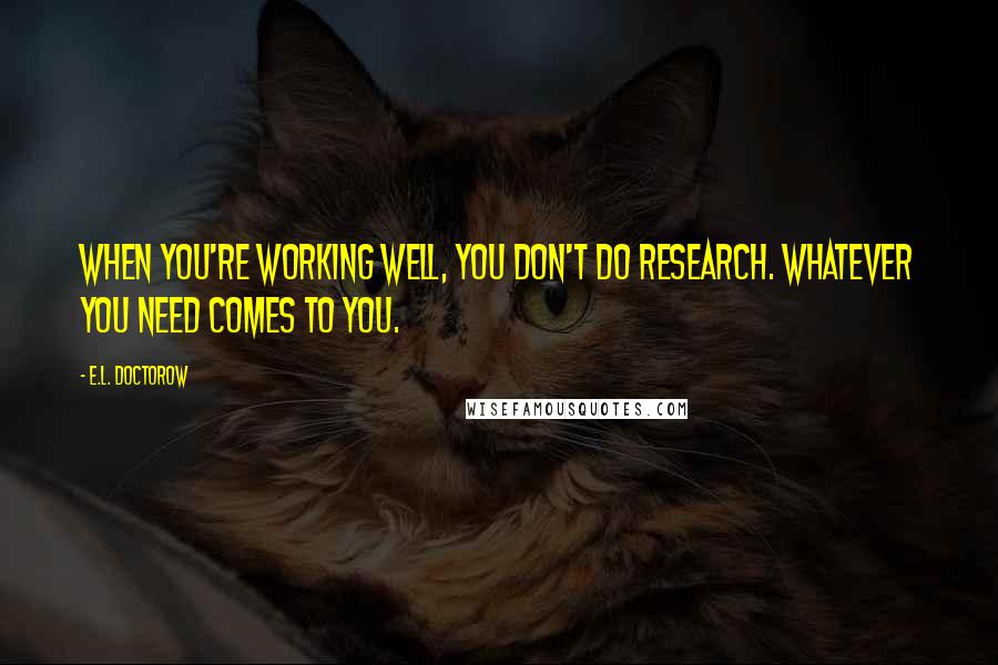 E.L. Doctorow Quotes: When you're working well, you don't do research. Whatever you need comes to you.