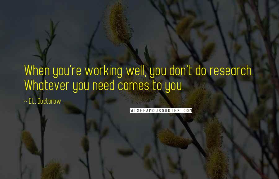 E.L. Doctorow Quotes: When you're working well, you don't do research. Whatever you need comes to you.