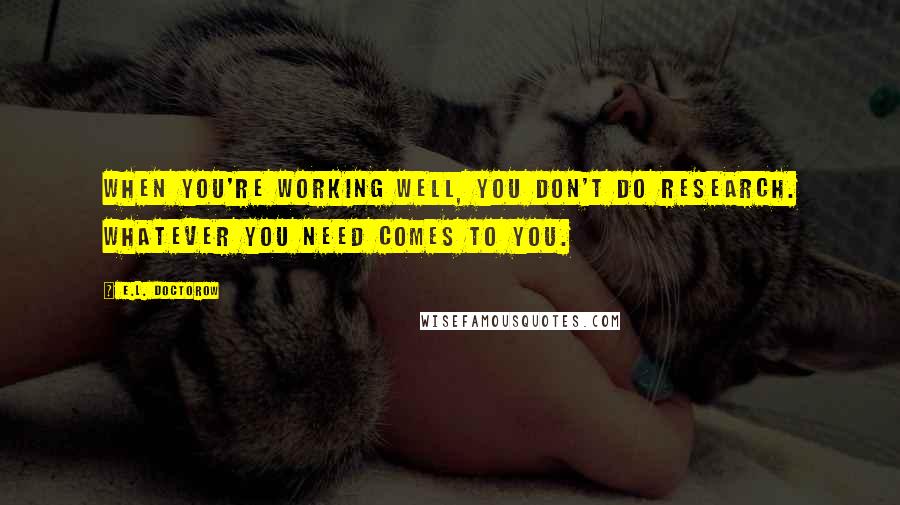 E.L. Doctorow Quotes: When you're working well, you don't do research. Whatever you need comes to you.