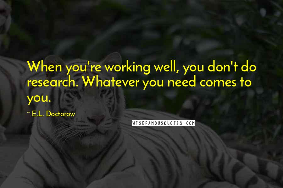 E.L. Doctorow Quotes: When you're working well, you don't do research. Whatever you need comes to you.