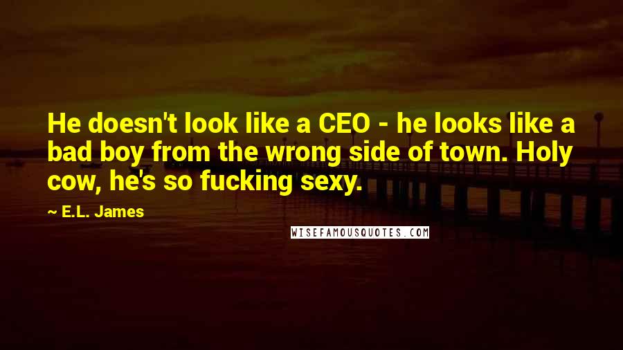 E.L. James Quotes: He doesn't look like a CEO - he looks like a bad boy from the wrong side of town. Holy cow, he's so fucking sexy.