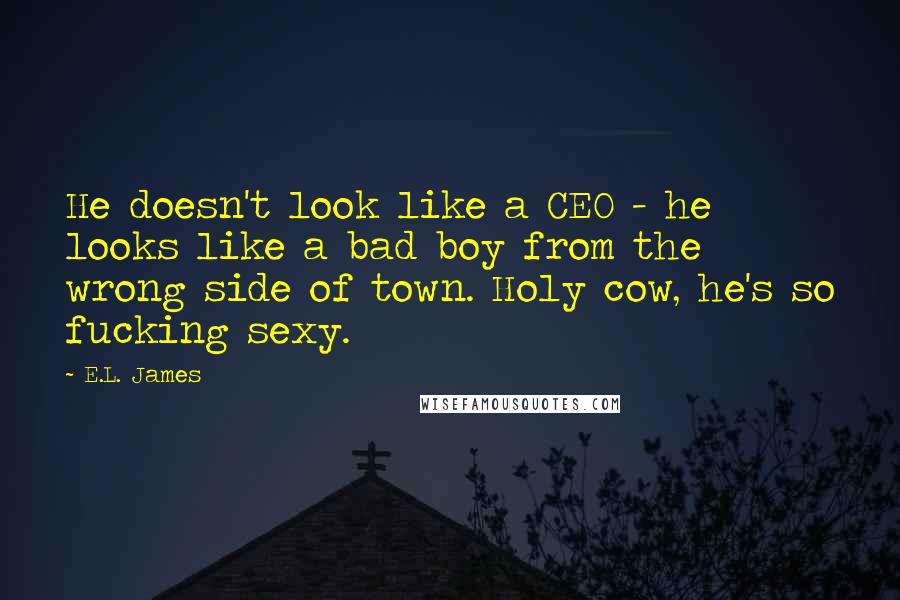 E.L. James Quotes: He doesn't look like a CEO - he looks like a bad boy from the wrong side of town. Holy cow, he's so fucking sexy.
