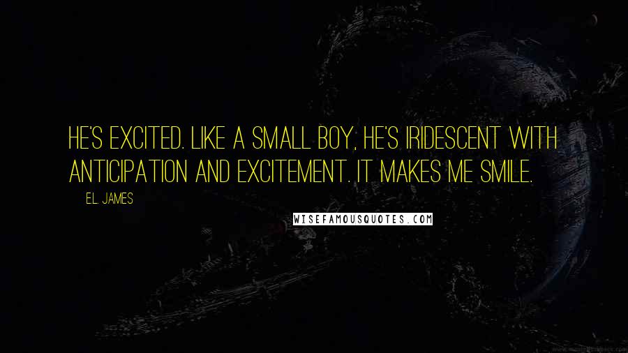 E.L. James Quotes: He's Excited. Like a small boy, he's iridescent with anticipation and excitement. It makes me smile.