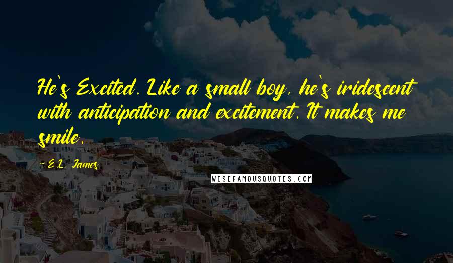 E.L. James Quotes: He's Excited. Like a small boy, he's iridescent with anticipation and excitement. It makes me smile.