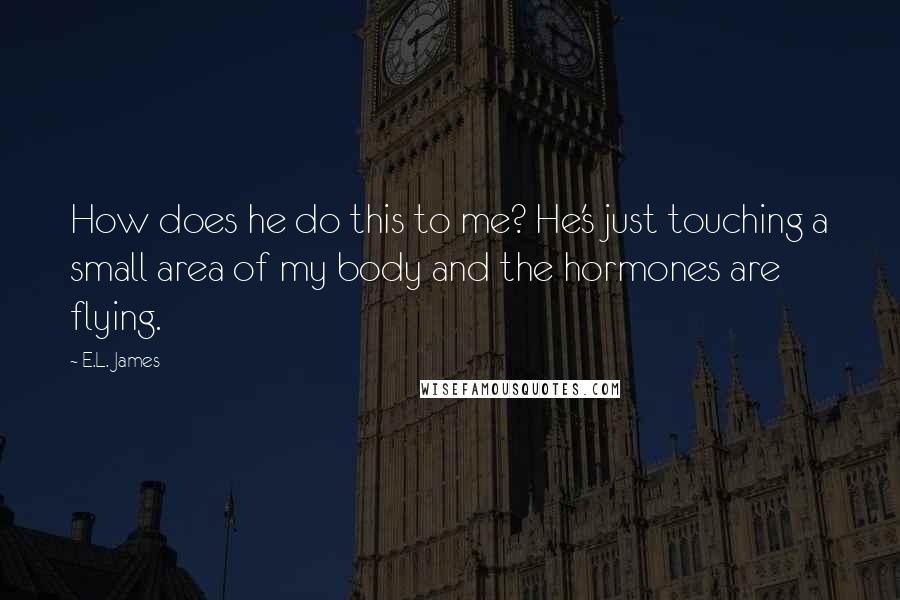 E.L. James Quotes: How does he do this to me? He's just touching a small area of my body and the hormones are flying.