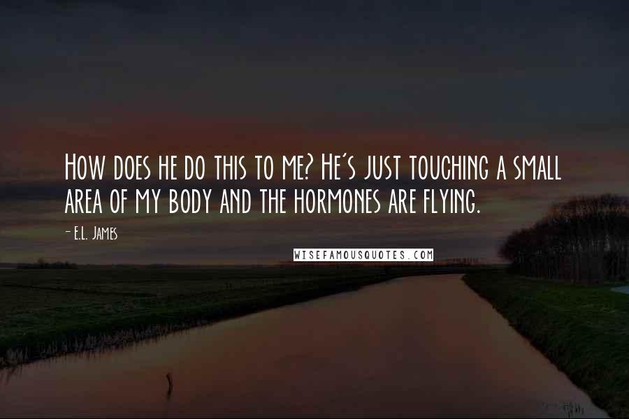 E.L. James Quotes: How does he do this to me? He's just touching a small area of my body and the hormones are flying.
