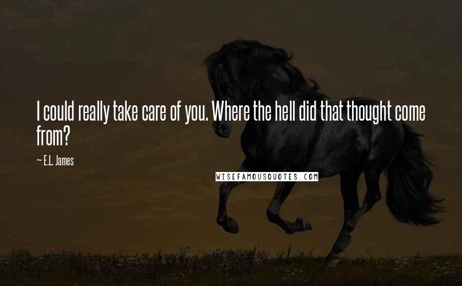 E.L. James Quotes: I could really take care of you. Where the hell did that thought come from?