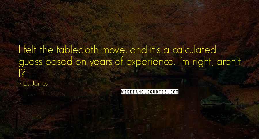 E.L. James Quotes: I felt the tablecloth move, and it's a calculated guess based on years of experience. I'm right, aren't I?