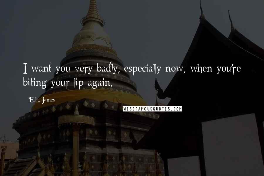 E.L. James Quotes: I want you very badly, especially now, when you're biting your lip again.