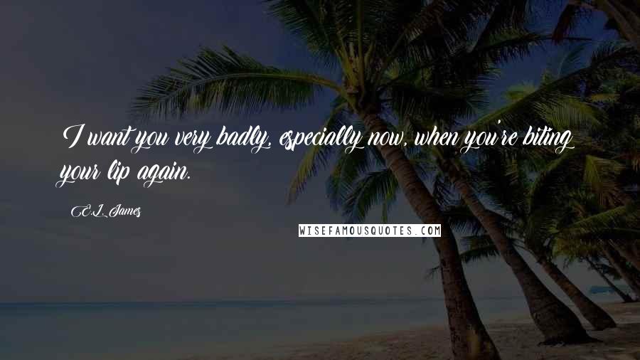 E.L. James Quotes: I want you very badly, especially now, when you're biting your lip again.